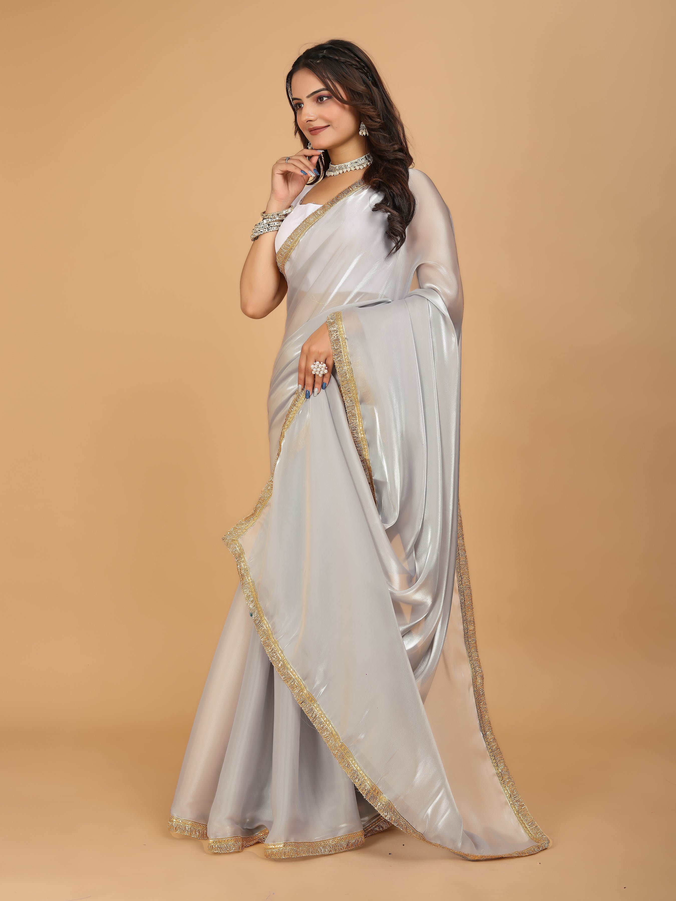 MK WOMEN'S Latest Ethnic wear Jimmychoo Saree With Lace Border Saree With Blouse Piece Pack Of 1.