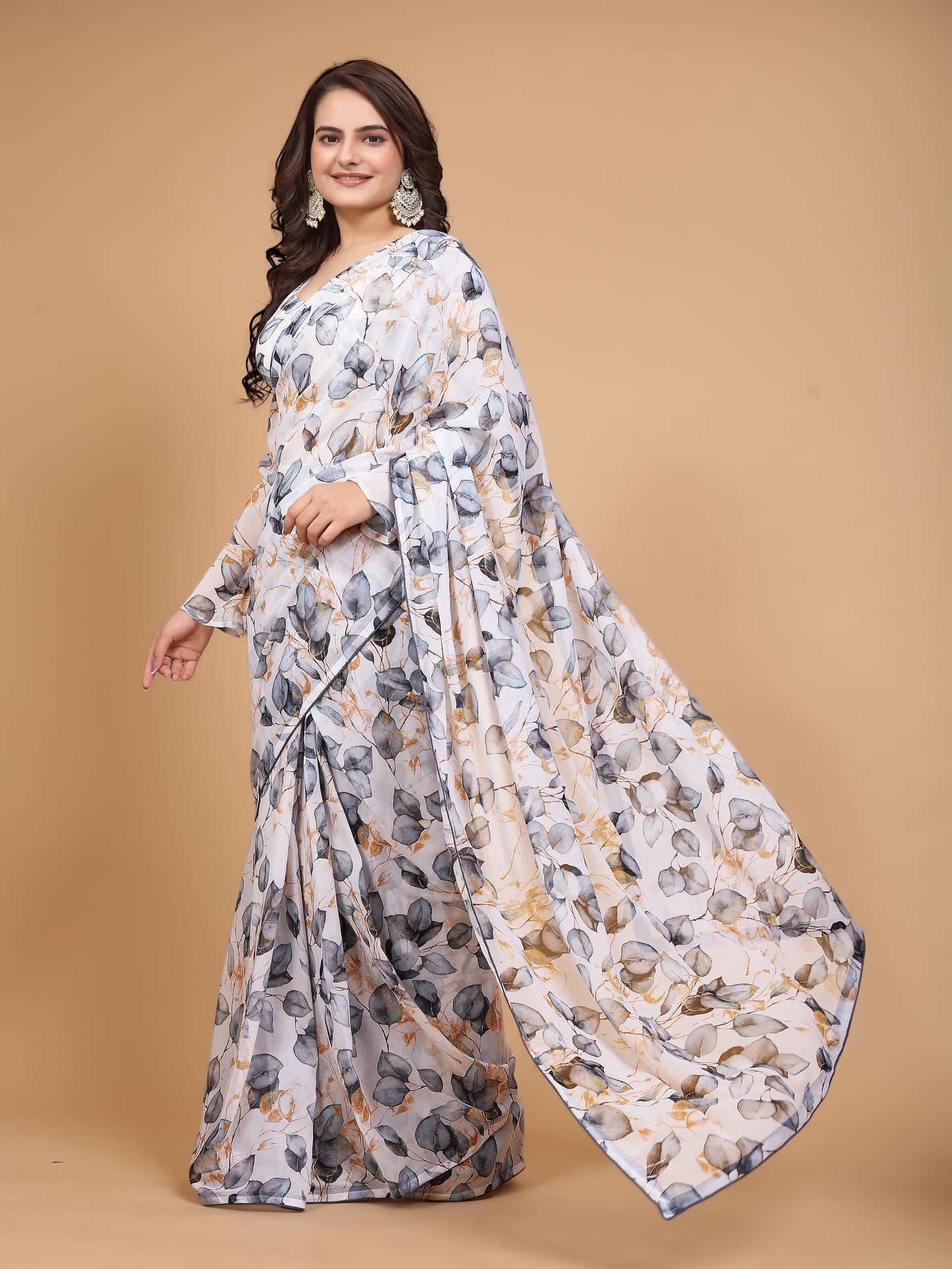 MK WOMEN'S Ready To Wear (1 Min saree) Georgette Saree Digital Printed Saree With Unstitched Blouse Piece Pack Of 1