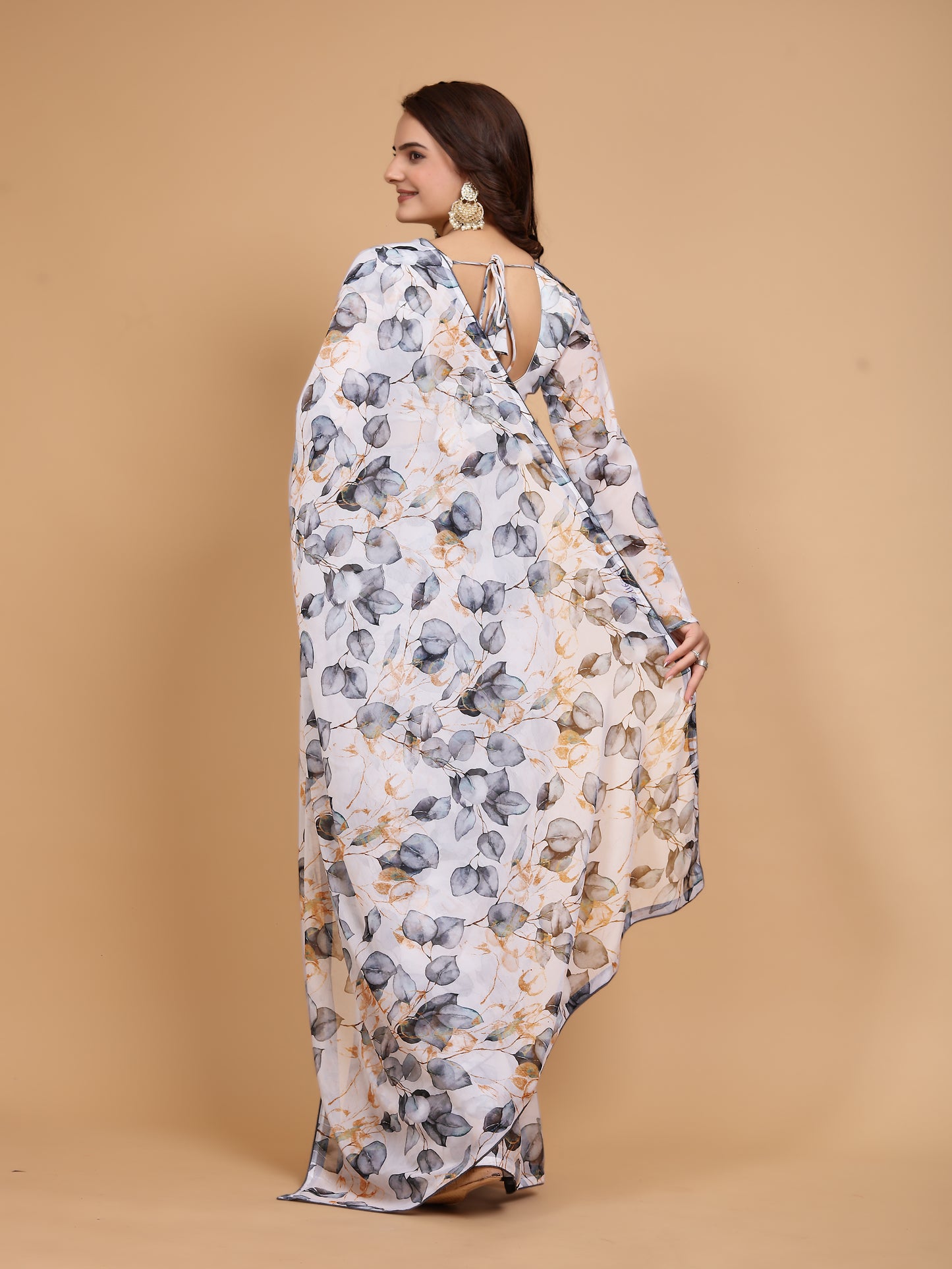 MK WOMEN'S Ready To Wear (1 Min saree) Georgette Saree Digital Printed Saree With Unstitched Blouse Piece Pack Of 1