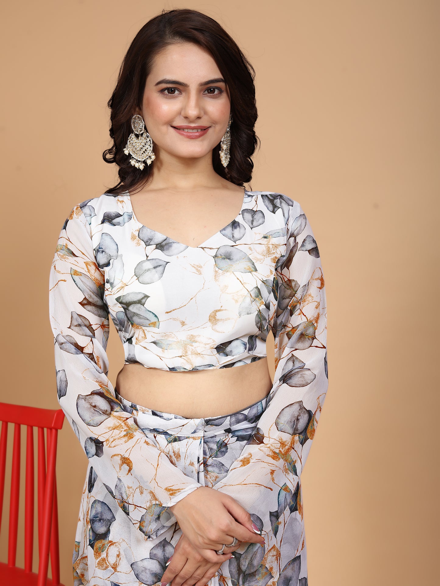 MK WOMEN'S Ready To Wear (1 Min saree) Georgette Saree Digital Printed Saree With Unstitched Blouse Piece Pack Of 1