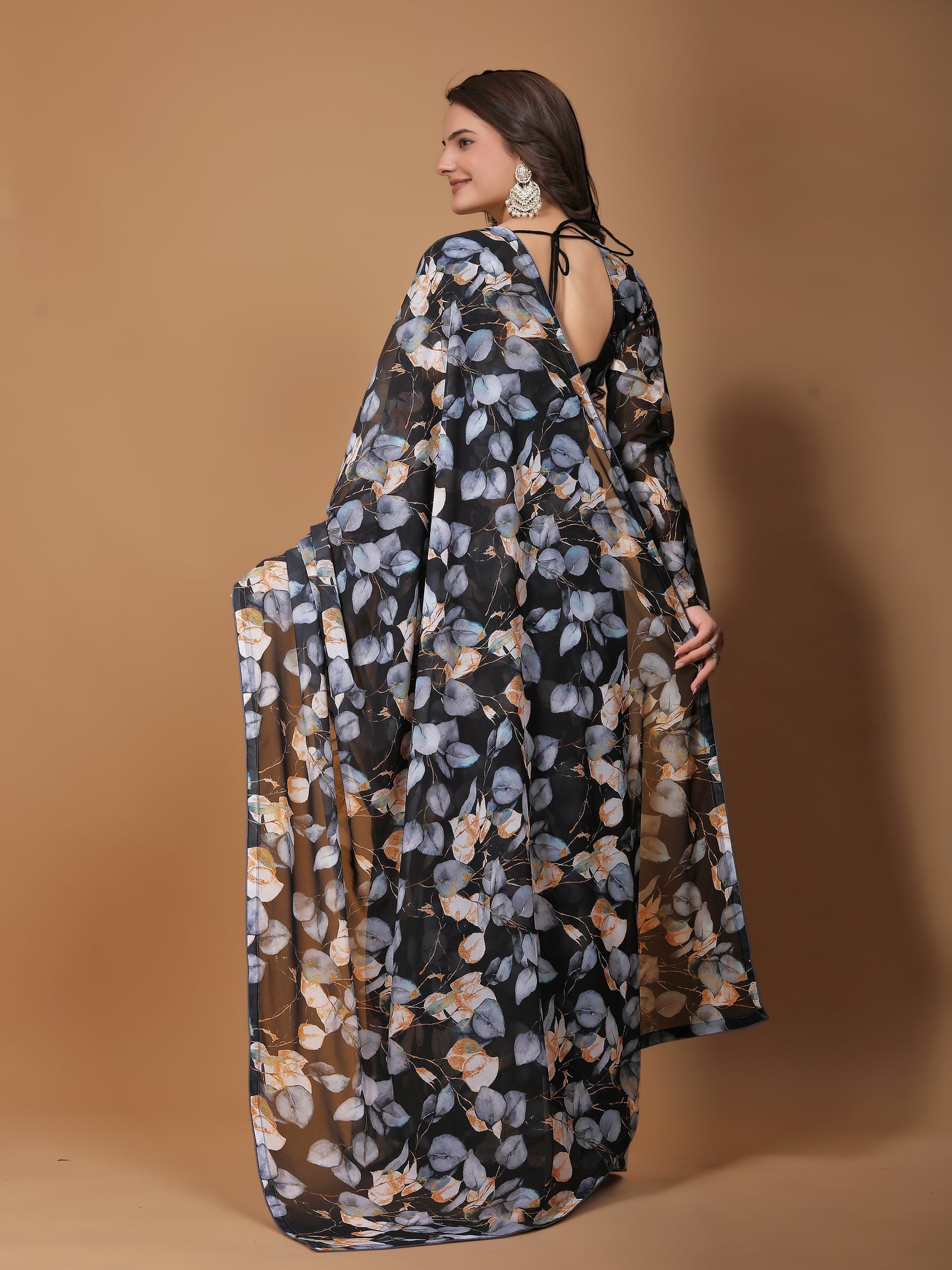 MK WOMEN'S Ready To Wear (1 Min saree) Georgette Saree Digital Printed Saree With Unstitched Blouse Piece Pack Of 1