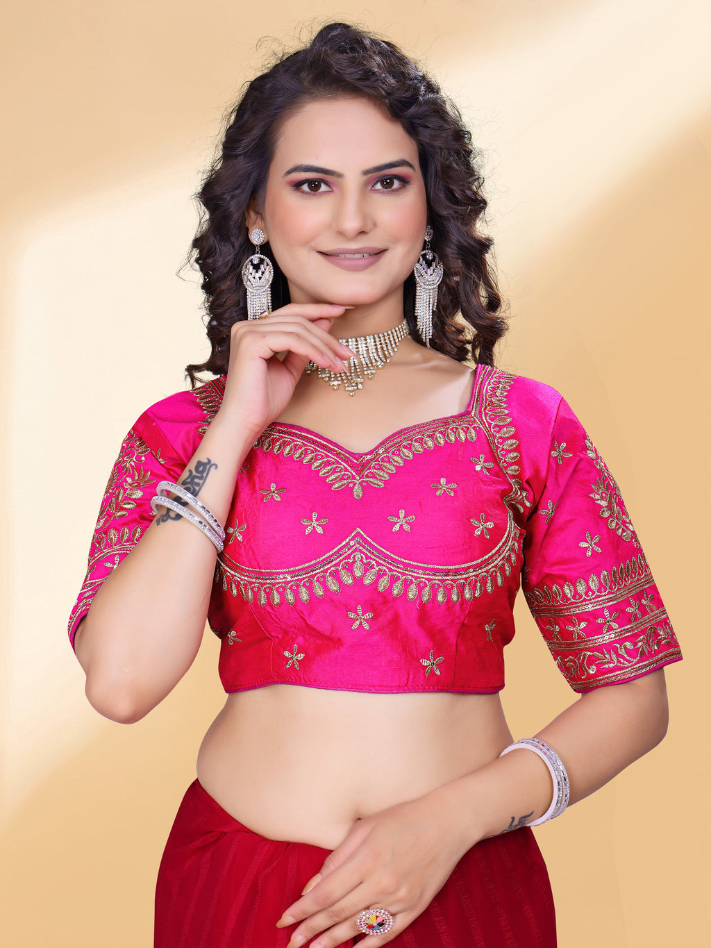 MK Women's Phantom Stitched with 3/4 Sleeve (Half Sleeves) with Hook for Casual Party & Festive Wedding for Women's & Ladies Pack of 1.