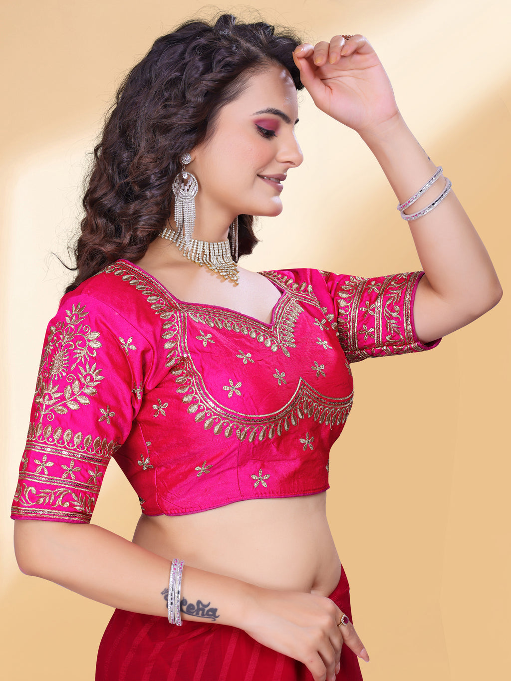 MK Women's Phantom Stitched with 3/4 Sleeve (Half Sleeves) with Hook for Casual Party & Festive Wedding for Women's & Ladies Pack of 1.