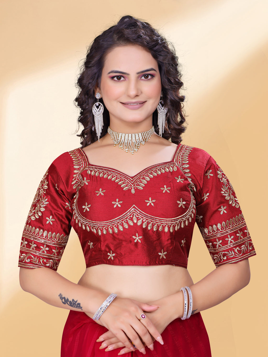 MK Women's Phantom Stitched with 3/4 Sleeve (Half Sleeves) with Hook for Casual Party & Festive Wedding for Women's & Ladies Pack of 1.