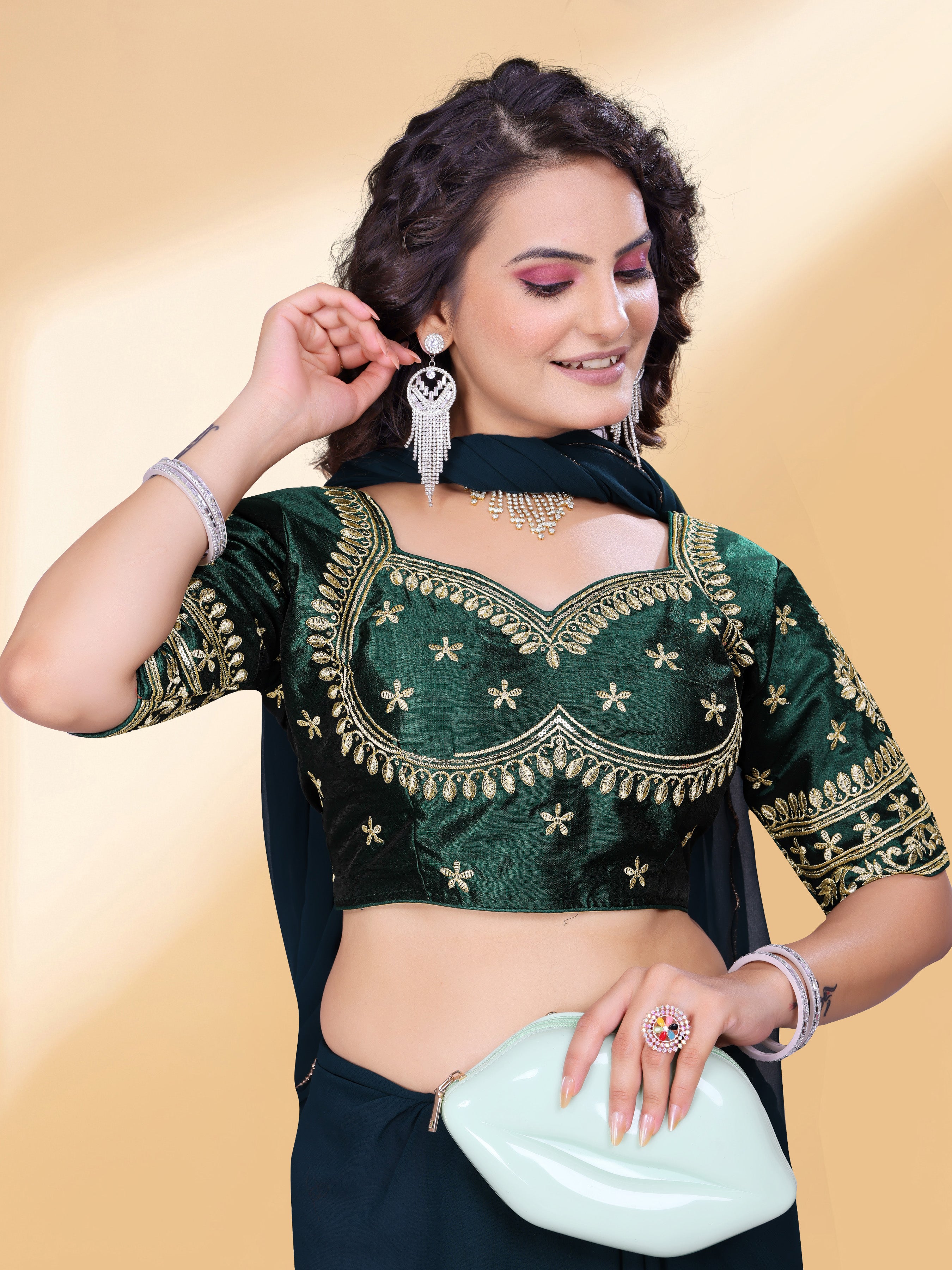 MK Women's Phantom Stitched with 3/4 Sleeve (Half Sleeves) with Hook for Casual Party & Festive Wedding for Women's & Ladies Pack of 1.