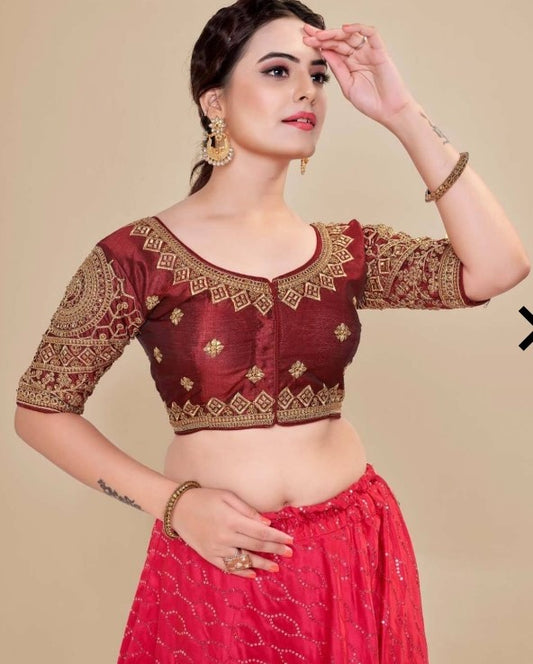 MK Women's Phantom Stitched Blouse With 3/4 Sleeve  with Hook for Casual Party & Festive Wedding for Womens & Ladies Pack of 1.