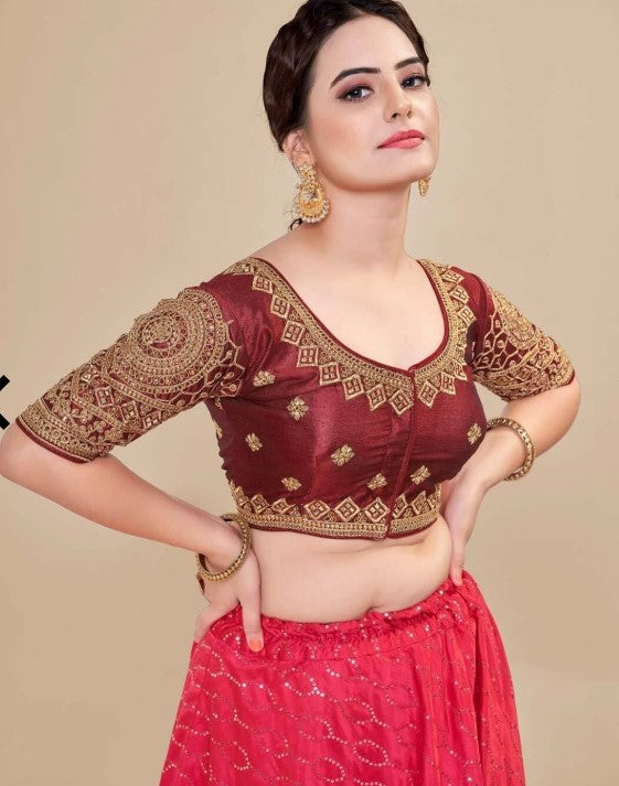 MK Women's Phantom Stitched Blouse With 3/4 Sleeve  with Hook for Casual Party & Festive Wedding for Womens & Ladies Pack of 1.