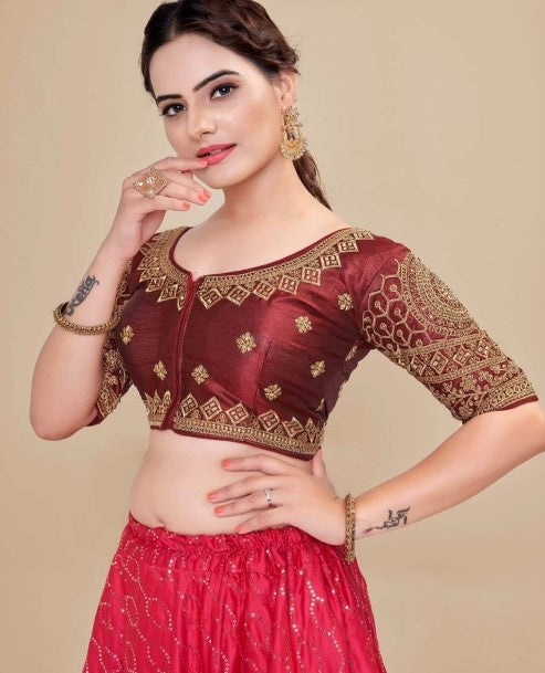 MK Women's Phantom Stitched Blouse With 3/4 Sleeve  with Hook for Casual Party & Festive Wedding for Womens & Ladies Pack of 1.