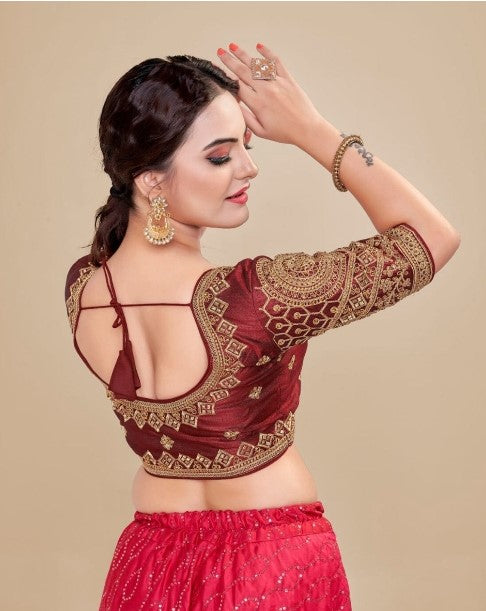 MK Women's Phantom Stitched Blouse With 3/4 Sleeve  with Hook for Casual Party & Festive Wedding for Womens & Ladies Pack of 1.