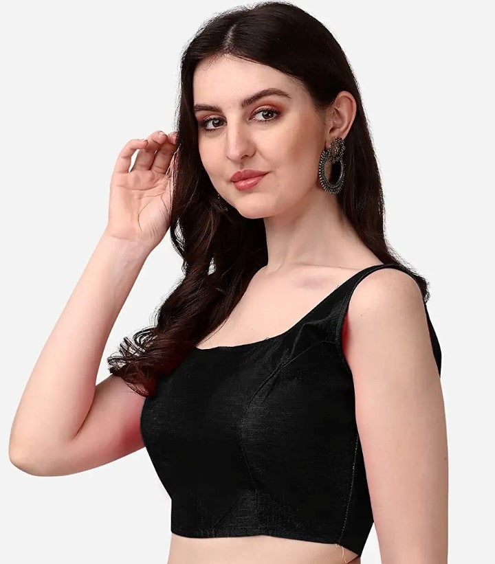 MK Women's Readymade Art Silk Square Neck Sleeveless Saree Blouse