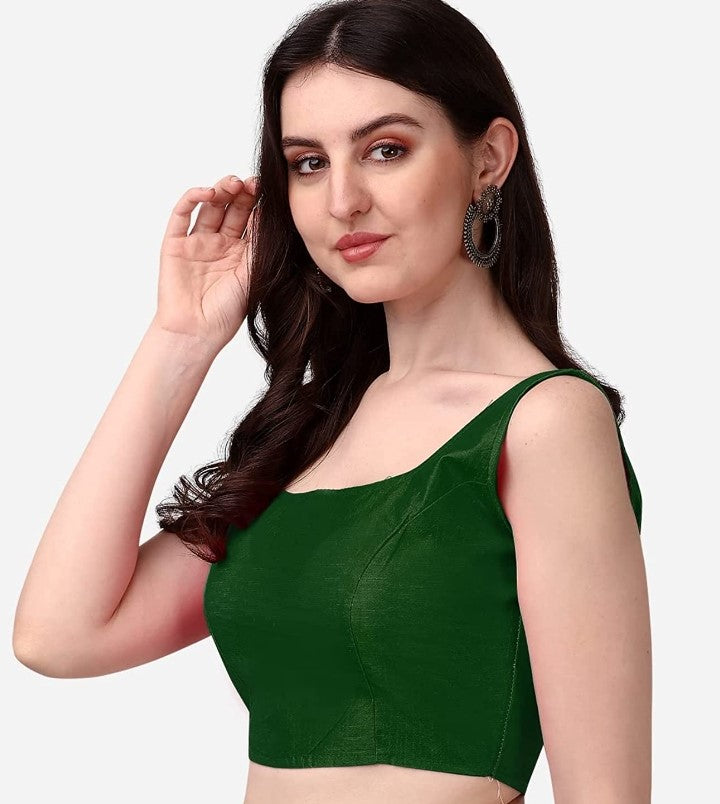 MK Women's Readymade Art Silk Square Neck Sleeveless Saree Blouse