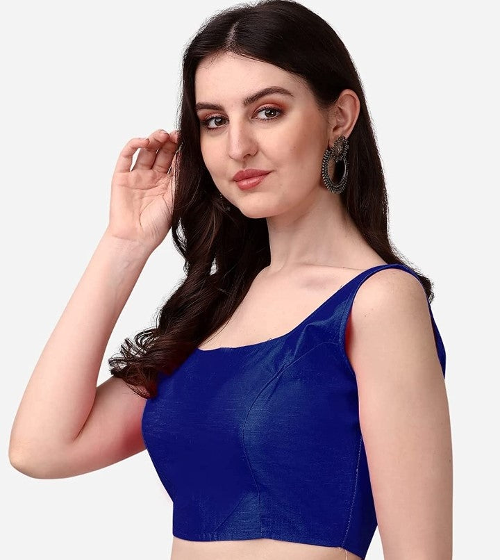 MK Women's Readymade Art Silk Square Neck Sleeveless Saree Blouse