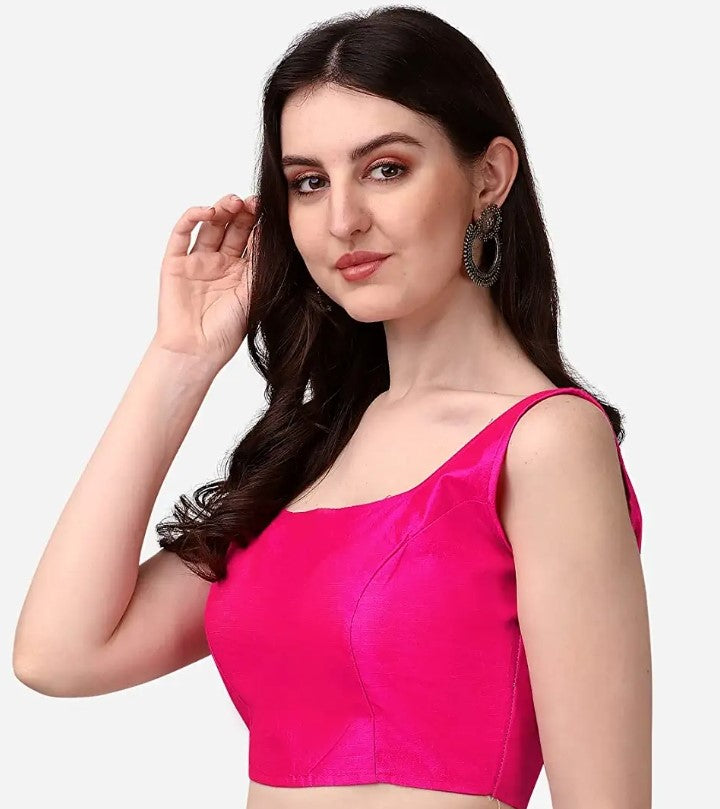 MK Women's Readymade Art Silk Square Neck Sleeveless Saree Blouse