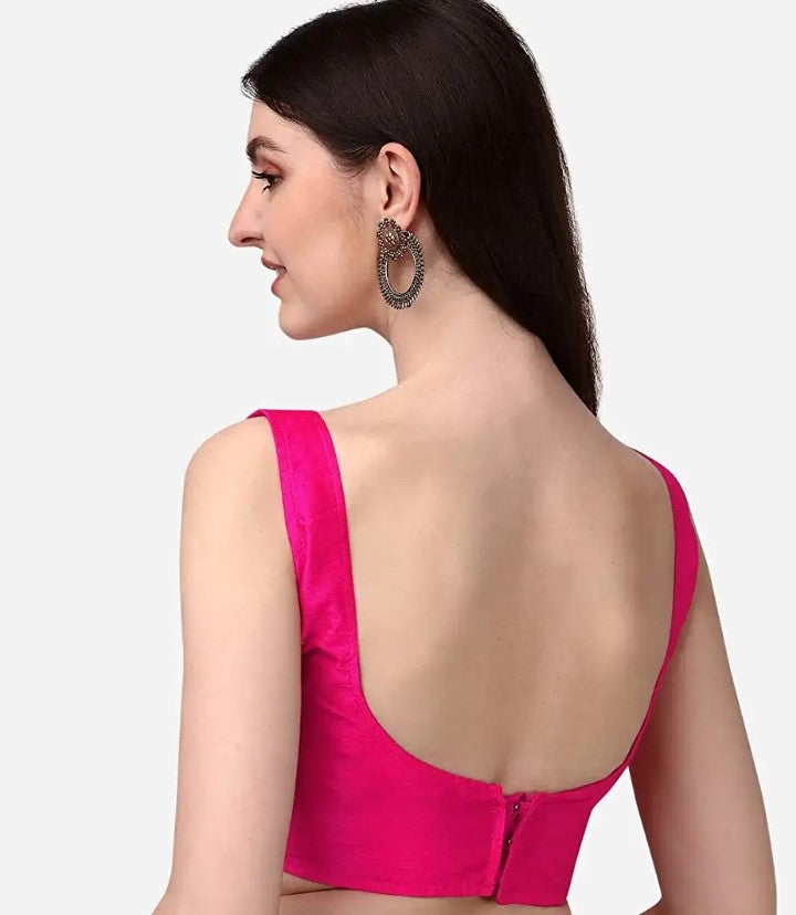 MK Women's Readymade Art Silk Square Neck Sleeveless Saree Blouse