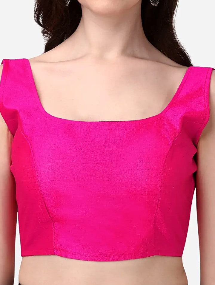 MK Women's Readymade Art Silk Square Neck Sleeveless Saree Blouse