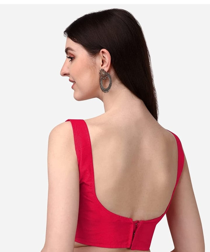 MK Women's Readymade Art Silk Square Neck Sleeveless Saree Blouse