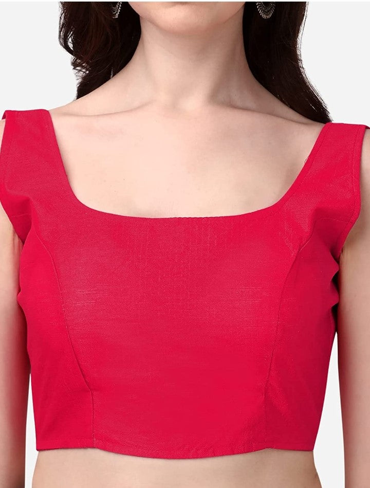 MK Women's Readymade Art Silk Square Neck Sleeveless Saree Blouse