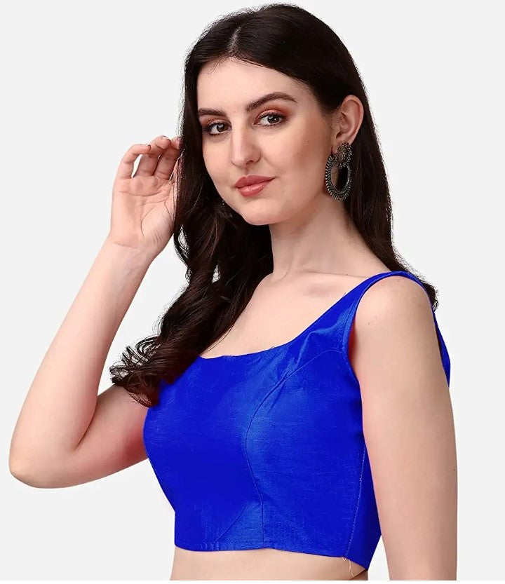 MK Women's Readymade Art Silk Square Neck Sleeveless Saree Blouse
