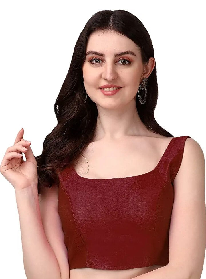 MK Women's Readymade Art Silk Square Neck Sleeveless Saree Blouse