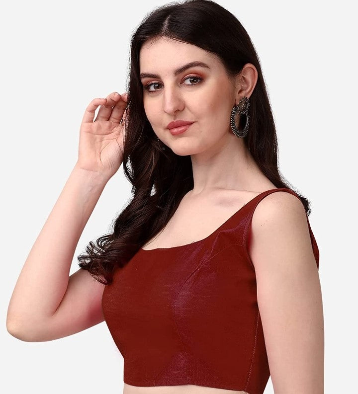 MK Women's Readymade Art Silk Square Neck Sleeveless Saree Blouse