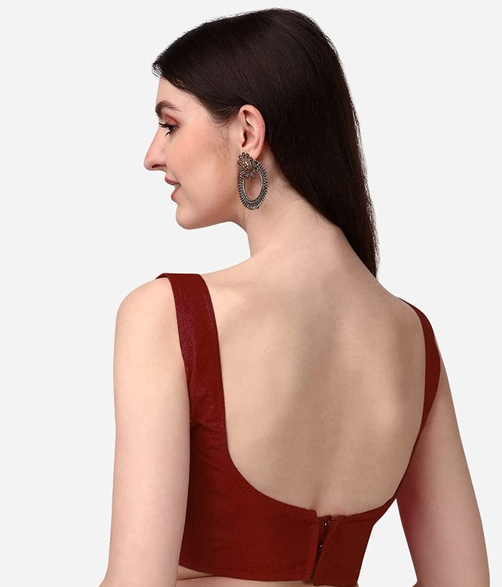 MK Women's Readymade Art Silk Square Neck Sleeveless Saree Blouse