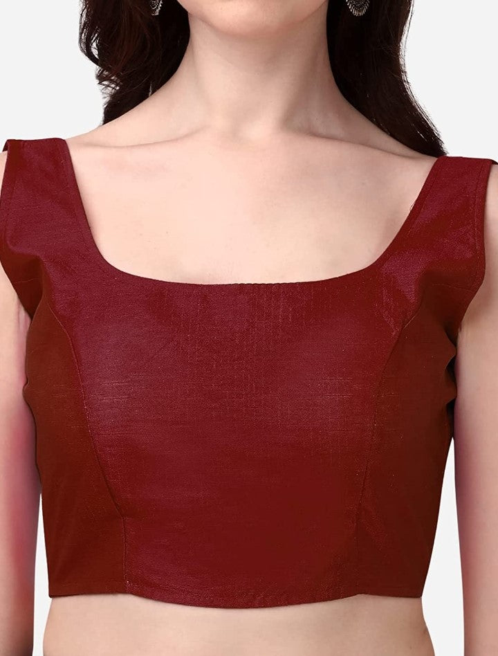MK Women's Readymade Art Silk Square Neck Sleeveless Saree Blouse