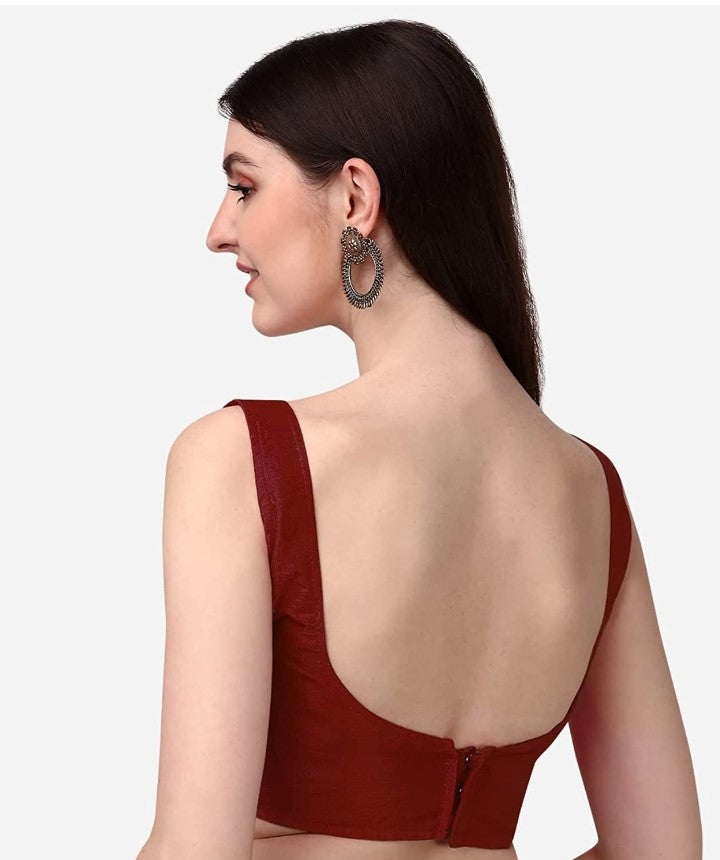 MK Women's Readymade Art Silk Square Neck Sleeveless Saree Blouse