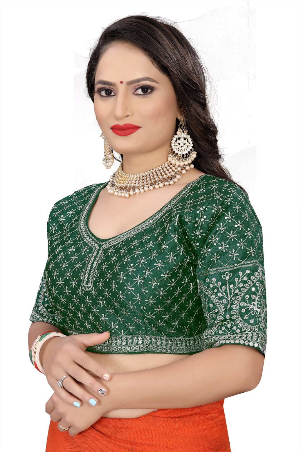 MK Women's Phantom Stitched Blouse With 3/4 Sleeve  with Hook for Casual Party & Festive Wedding for Womens & Ladies Pack of 1.